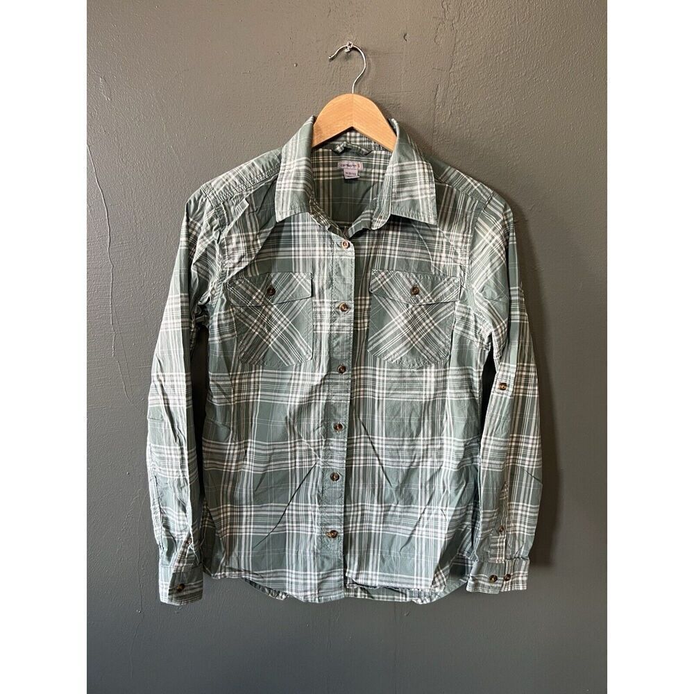 Carhartt Womens Green Plaid Long Sleeve Button Up Double Pocket Size Medium